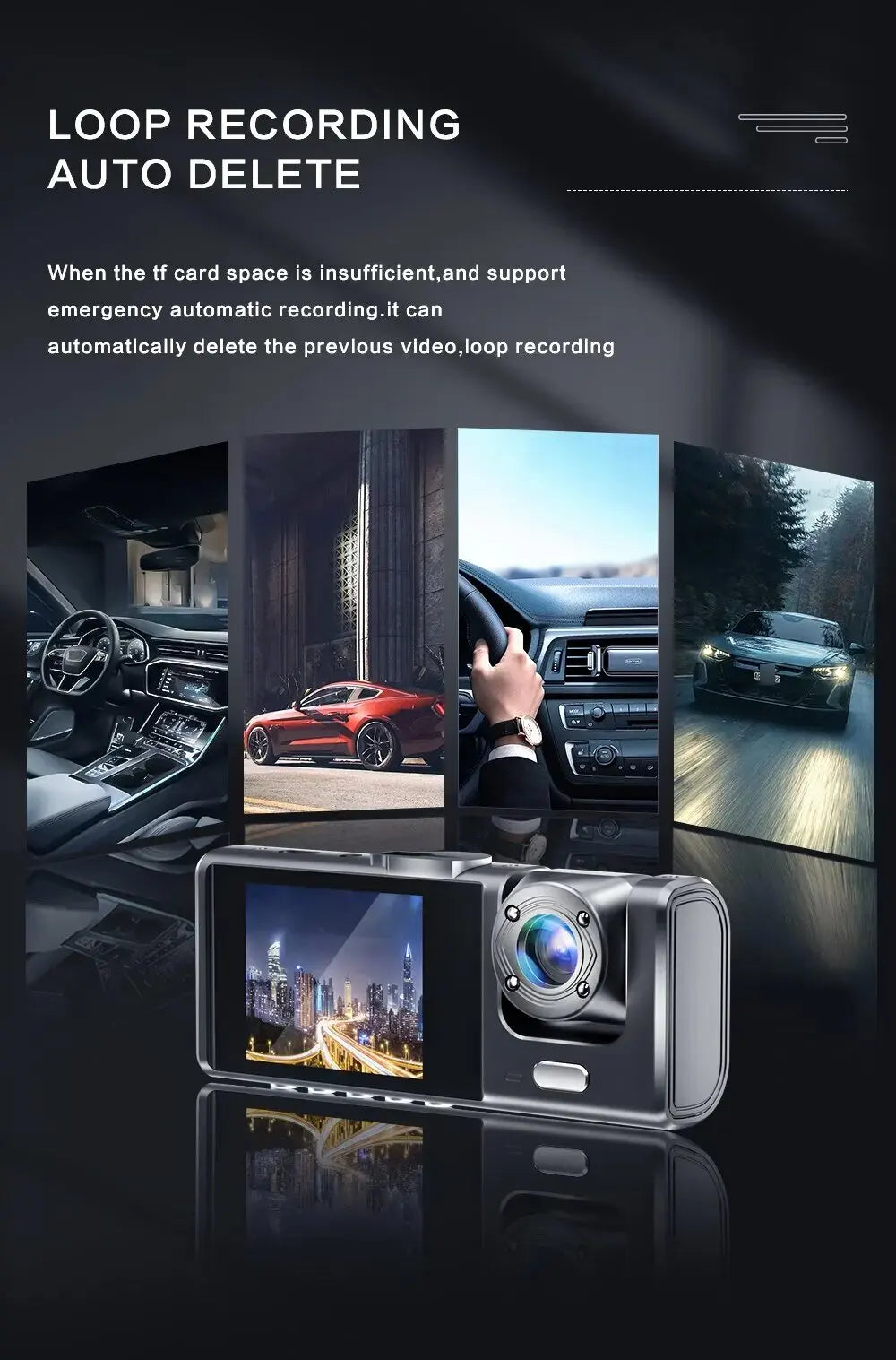 CZSKY™ Camera DVR HD 1080P 3-Lens Inside Vehicle Dash Cam, Wifi